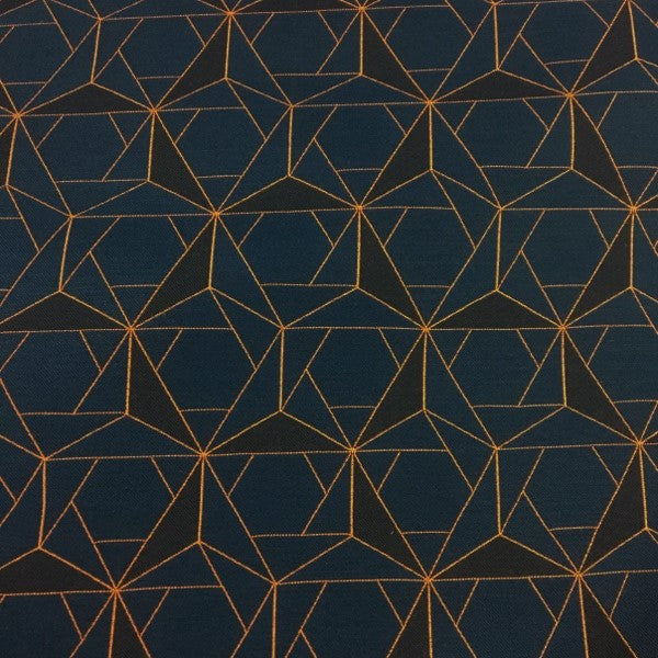 HBF Folded Lines Indigo Orange Geometric Blue Upholstery Fabric