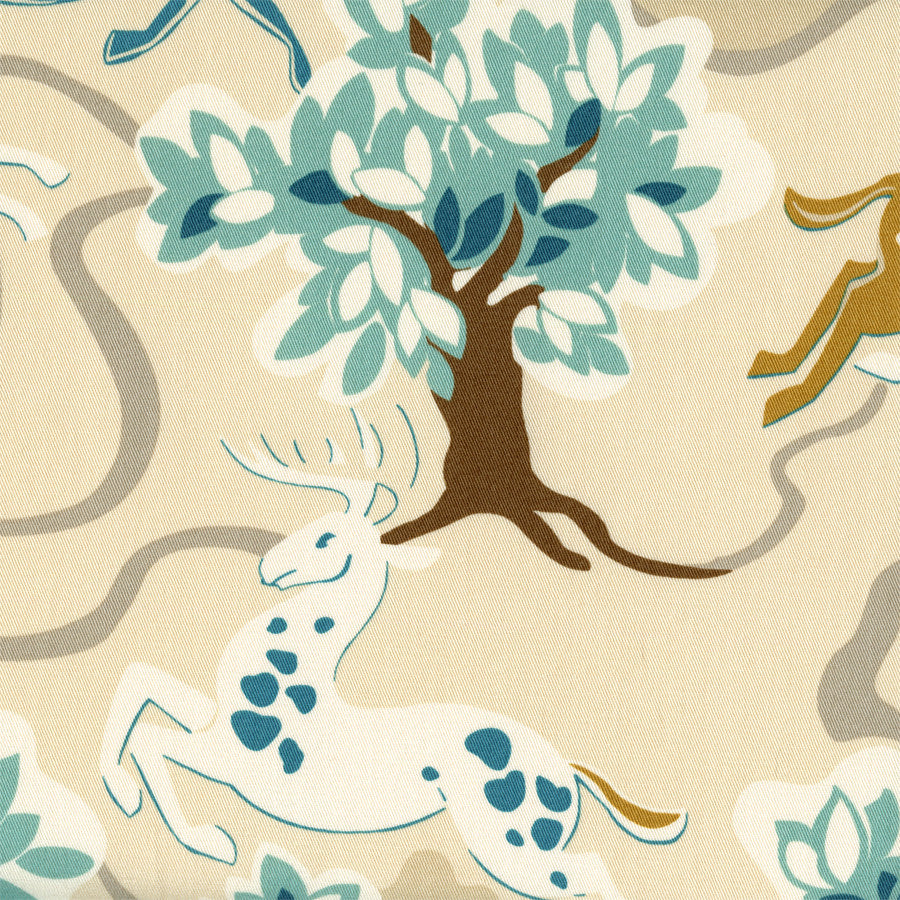 Home Decor Fabric Cotton Twill Deer Print Prance Aquamarine Toto Fabrics