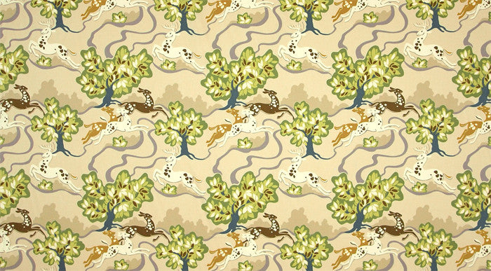 Prance Citrine Cotton Deer Print Upholstery Fabric