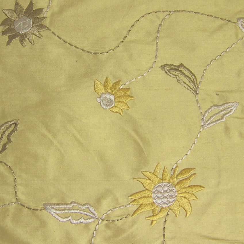 Seville Maize Embroidered Floral Silk Drapery Fabric