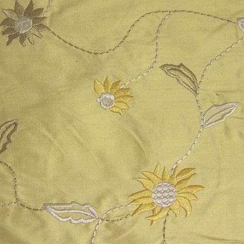 Seville Maize Embroidered Floral Silk Drapery Fabric