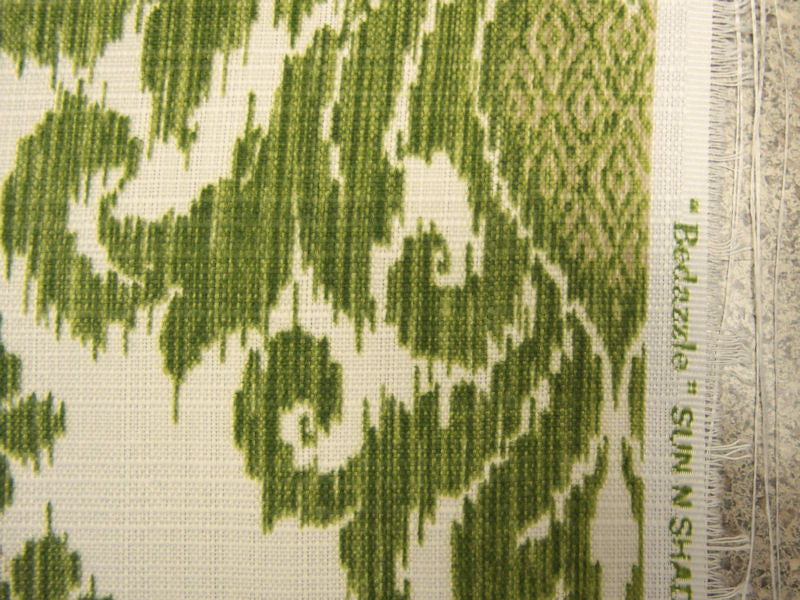 Bedazzle Clover Sun N Shade™ Ikat Damask Green Outdoor Fabric (Sold As-Is)