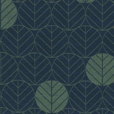 Remnant of Round Leaves Hydrangea Blue Upholstery Fabric