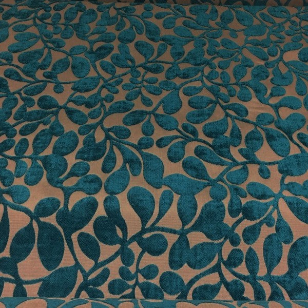 Coral Thistle Cerulean Raised Chenille Blue Upholstery Fabric