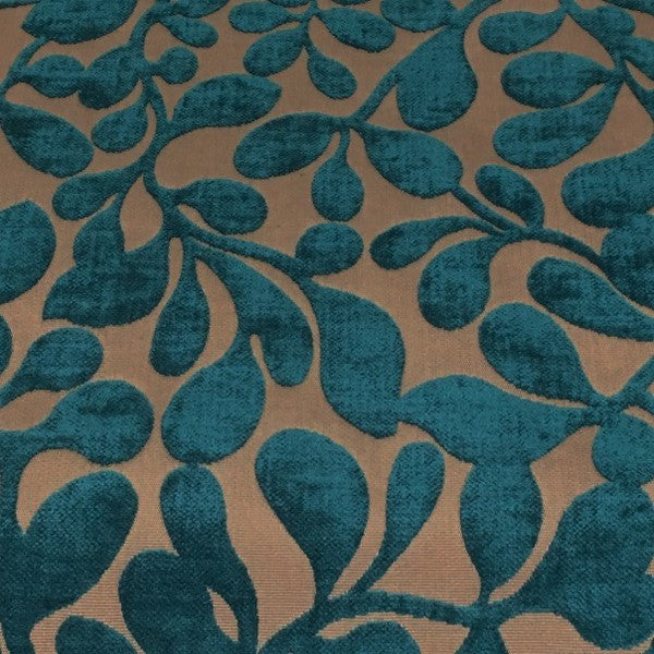 Coral Thistle Cerulean Raised Chenille Blue Upholstery Fabric