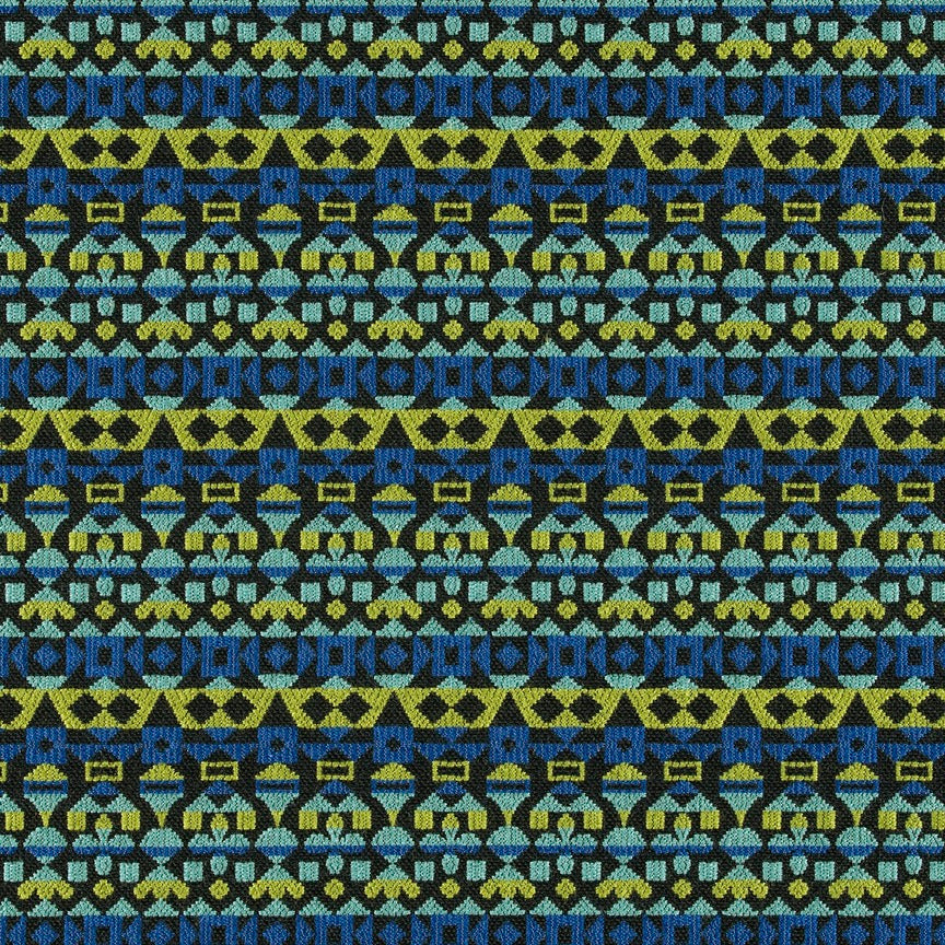 Remnant of Arabesque Ultramarine and Avocado Upholstery Fabric
