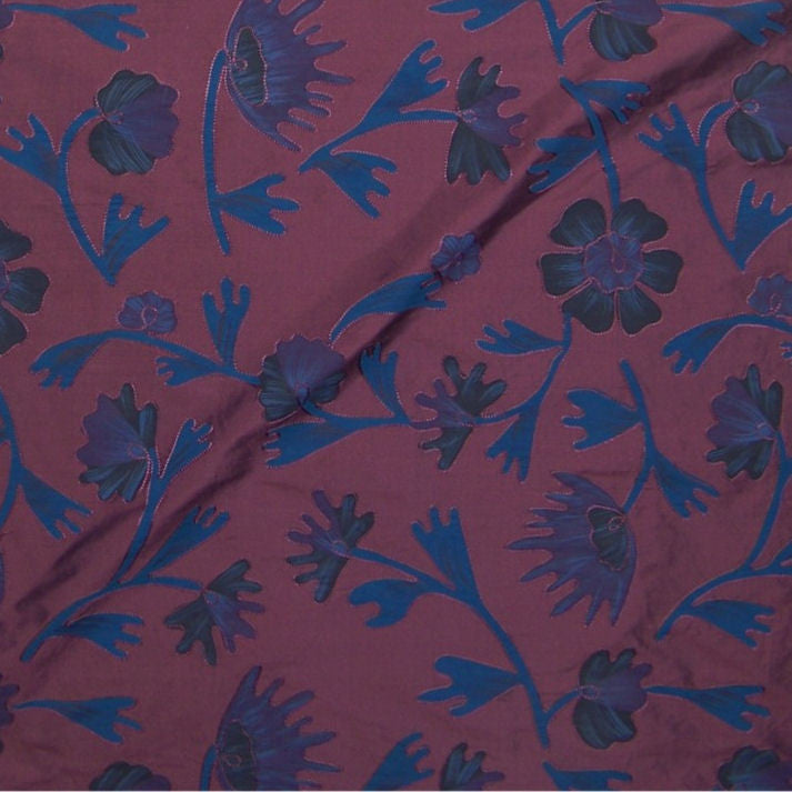 Shimla Montana Floral Painted Silk Dupioni Upholstery Fabric