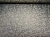 White Ice Scroll Vine Pattern Blue Upholstery Fabric