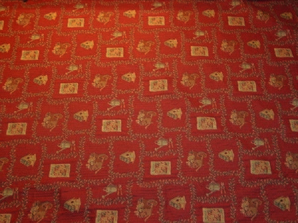 Garden Shed Crimson Old Country Themed Red Upholstery Fabric