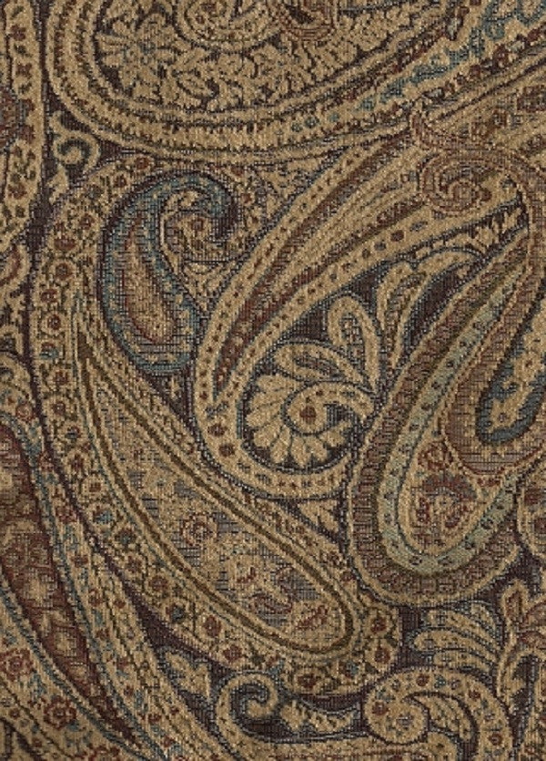 Intrigue Brown Paisley Design Blue Upholstery Fabric