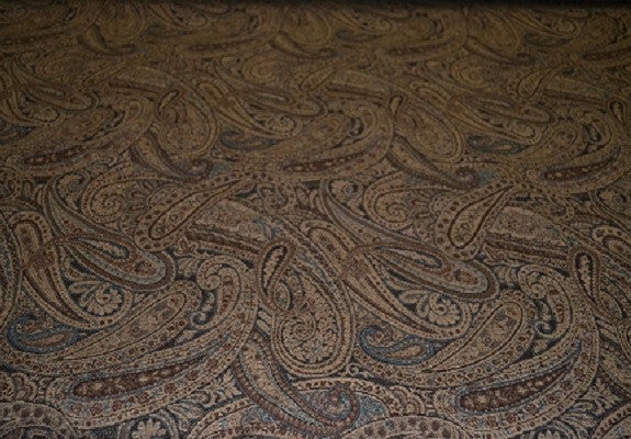 Intrigue Brown Paisley Design Blue Upholstery Fabric