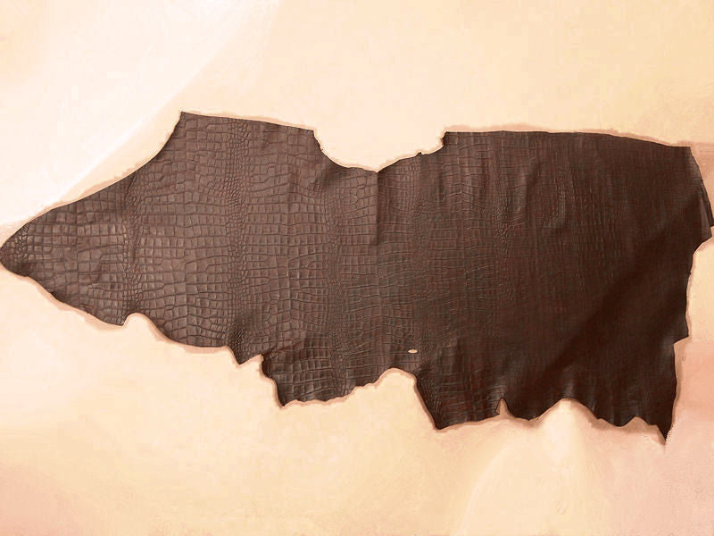 African Dark Brown Embossed Leather Hide Upholstery Fabric