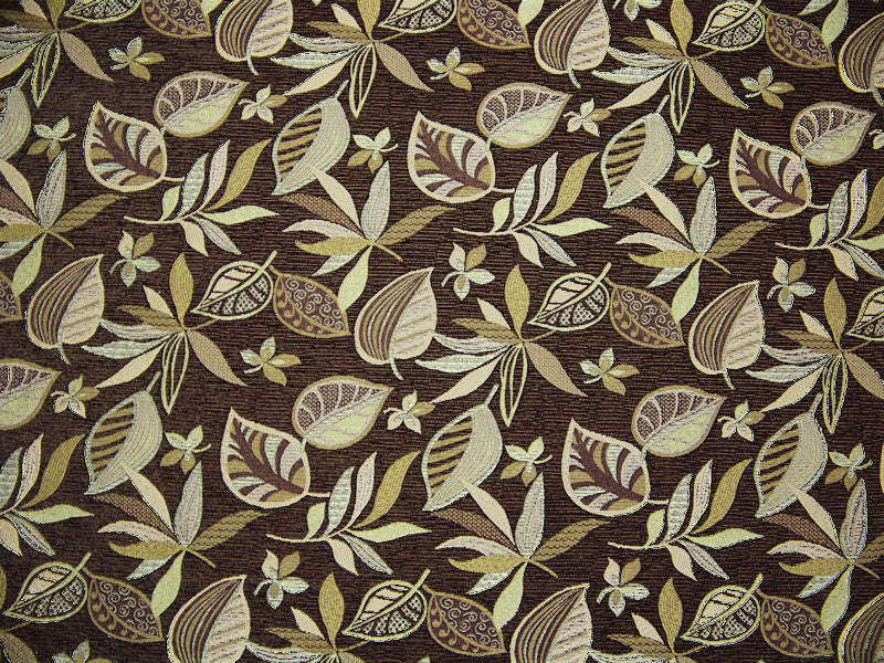 Bellanna Godiva Botanical Chenille Brown & Green Upholstery Fabric