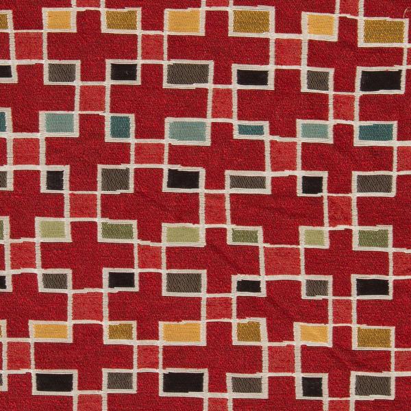 Arc-Com Block Party Cherry Colorful Geometric Red Upholstery Fabric