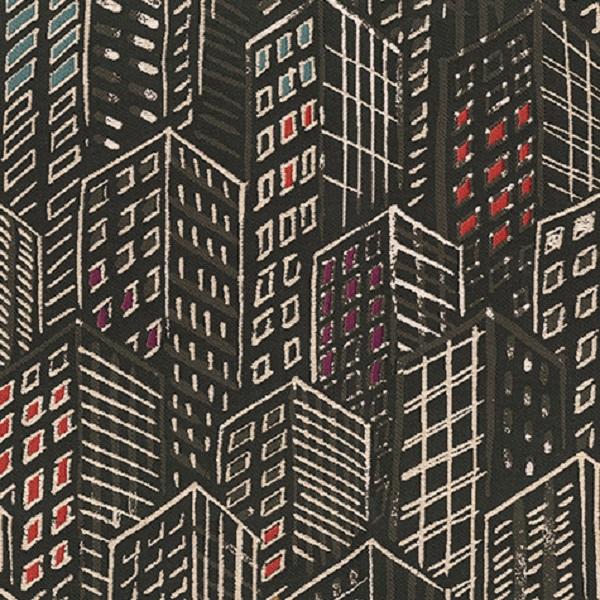 Brentano Cityscape Flatiron Modern Designed Black Upholstery Fabric