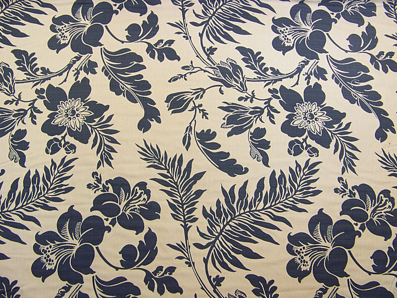 Remnant of Colonial Blue and Cream Upholstery Fabric