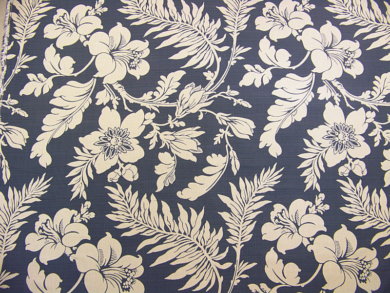 Remnant of Colonial Blue and Cream Upholstery Fabric