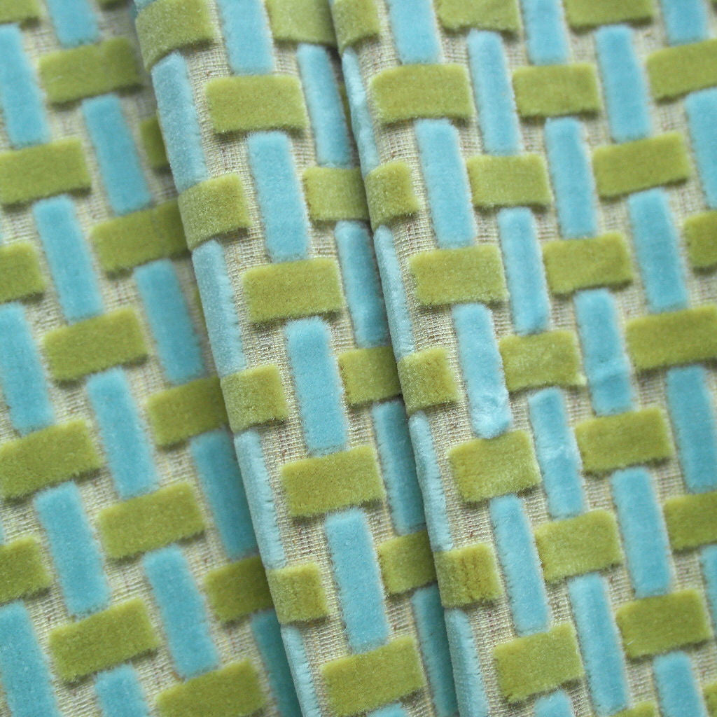 Remnant of Coupe Giverny Green & Blue Upholstery Fabric