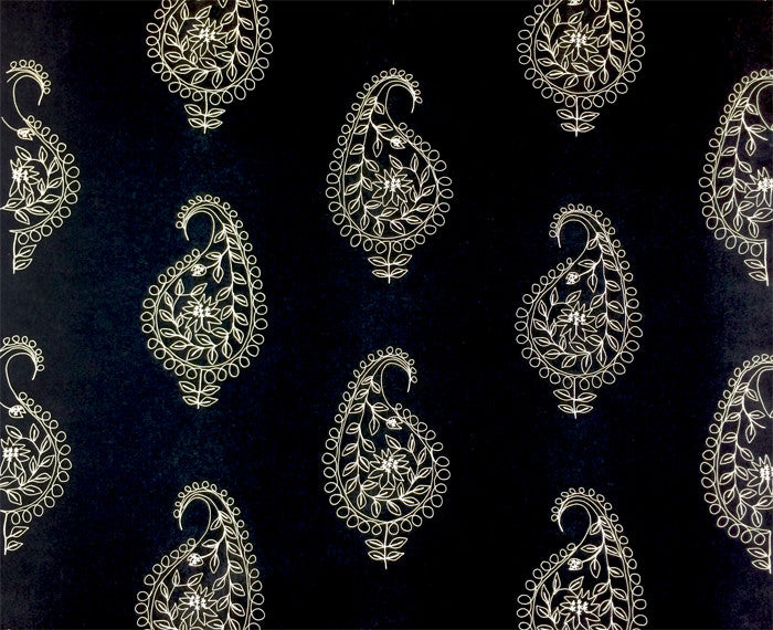 Dress Up Dungaree Jet Embroidered Floral Paisley Motif Upholstery Fabric