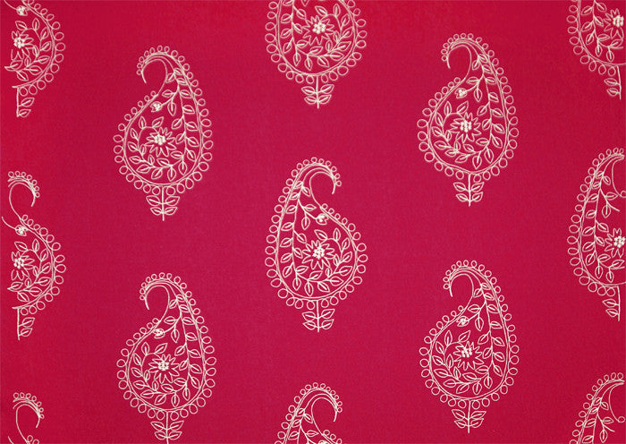 Dress Up Dungaree Red Embroidered Floral Paisley Motif Upholstery Fabric