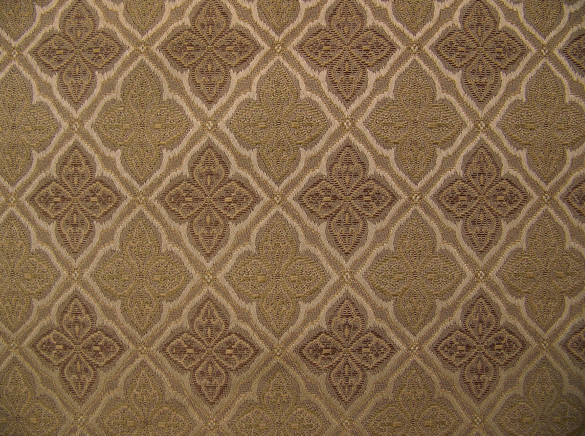 Ellis Almond Quatrefoil Damask Gold Upholstery Fabric