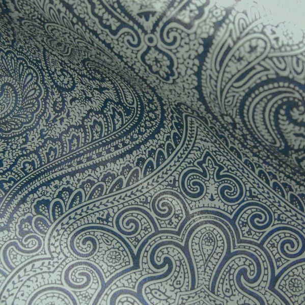 Filigree Lapis Blue Paisley Polyurethane Upholstery Fabric