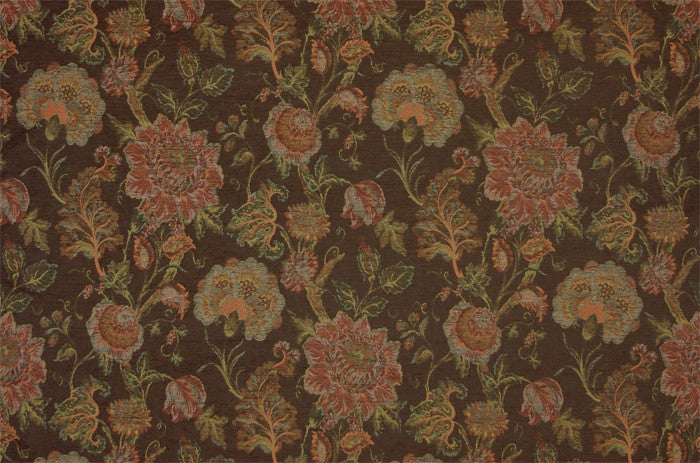 Frangelica Chocolate Chenille Floral Tapestry Upholstery Fabric