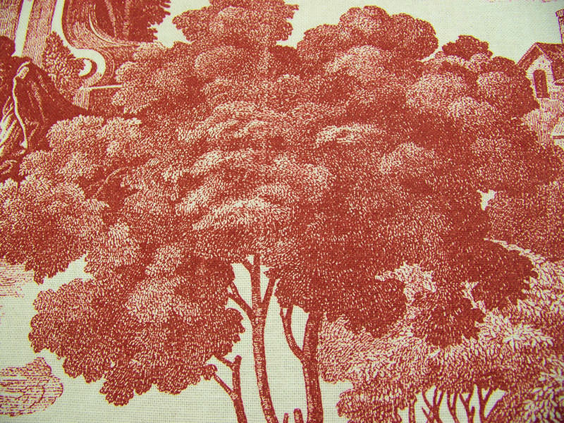 La Belle Champagne Cranberry Historic Toile Red Upholstery Fabric (Sold As-Is)