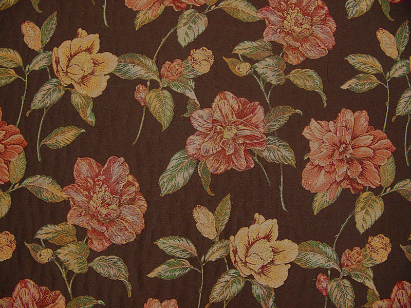 Manor Garden Chocolate Large Floral Matelasse Brown Upholstery Fabric
