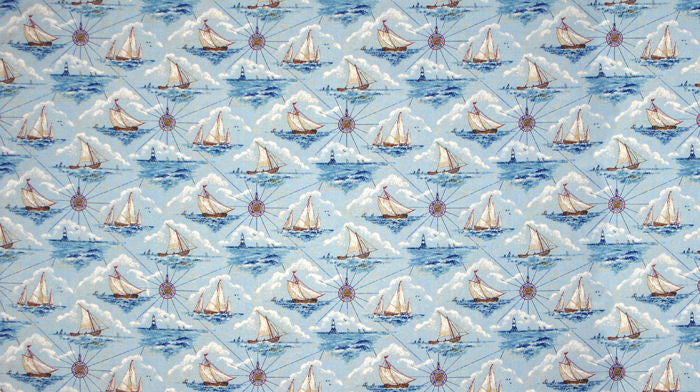 Remnant of Mariner's Voyage Nautical Blue Upholstery Fabric