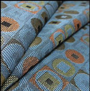 Ring Toss Popcorn Circles And Squares Blue Upholstery Fabric