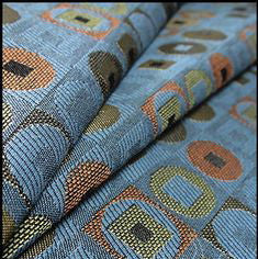 Ring Toss Popcorn Circles And Squares Blue Upholstery Fabric