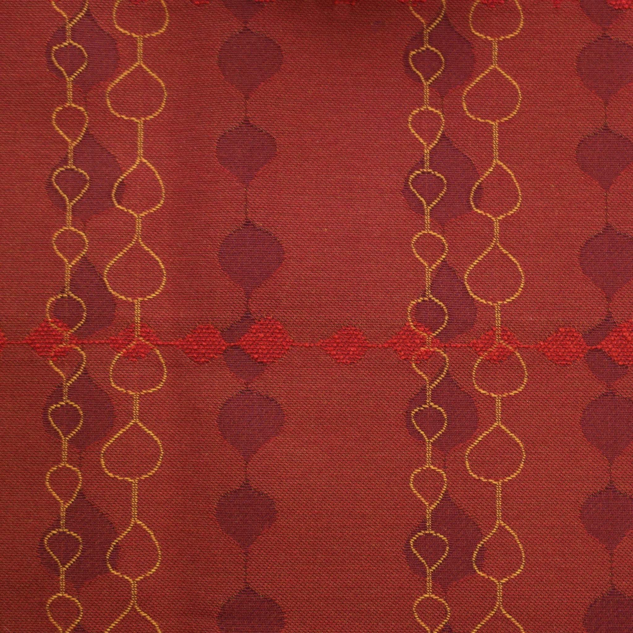 Running Stitch Brick Tear Drop Stripe Red Upholstery Fabric