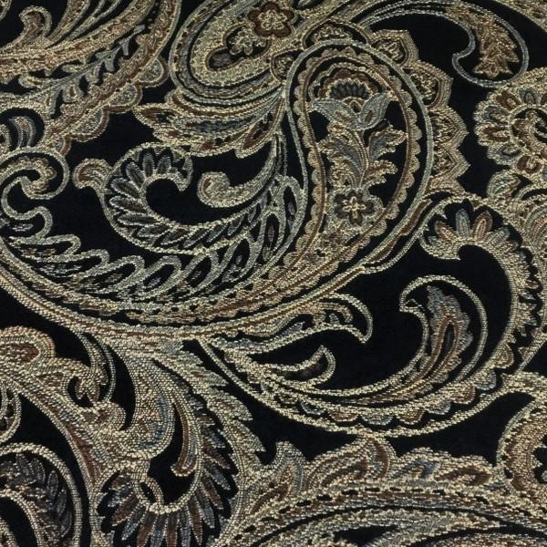 Swavelle Mill Creek Rushil Ebony Chenille Paisley Black Upholstery Fabric