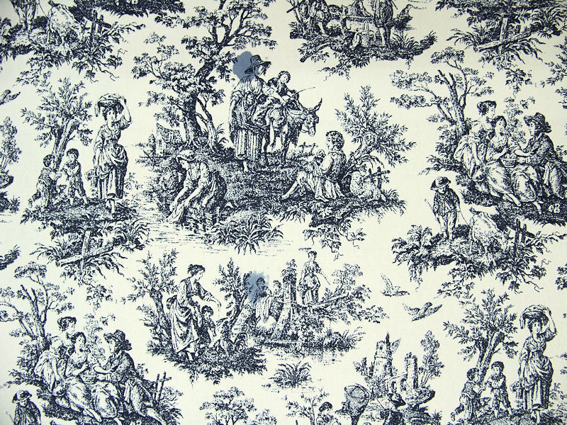 Rustic Toile Navy Historic Country Life Print Upholstery Fabric (Sold As-Is)