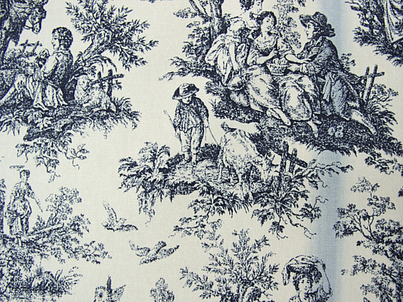 Rustic Toile Navy Historic Country Life Print Upholstery Fabric (Sold As-Is)