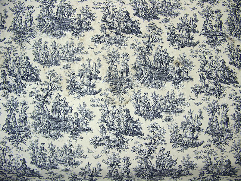 Rustic Toile Navy Historic Country Life Print Upholstery Fabric (Sold As-Is)