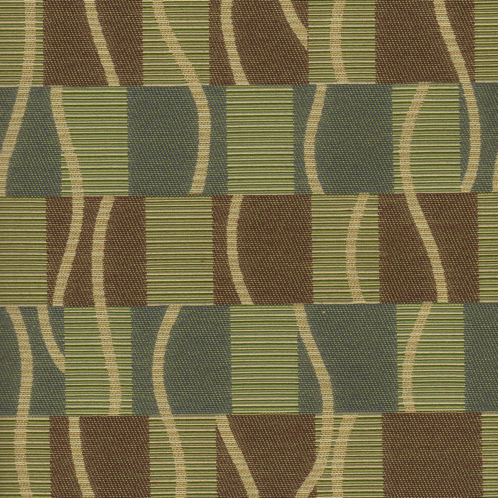 Samba Sage Squares And Stripes Green & Brown Upholstery Fabric