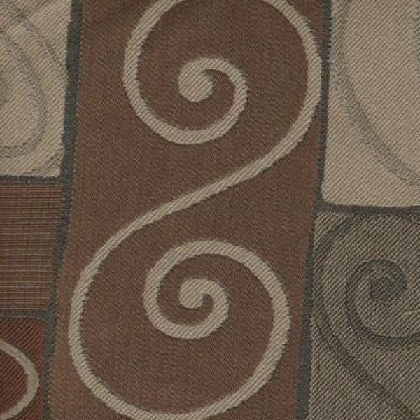 Upholstery Fabric Colored Squares Scroll Mocha Toto Fabrics