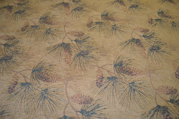 White Pine  Sage Botanical Design Brown Upholstery Fabric