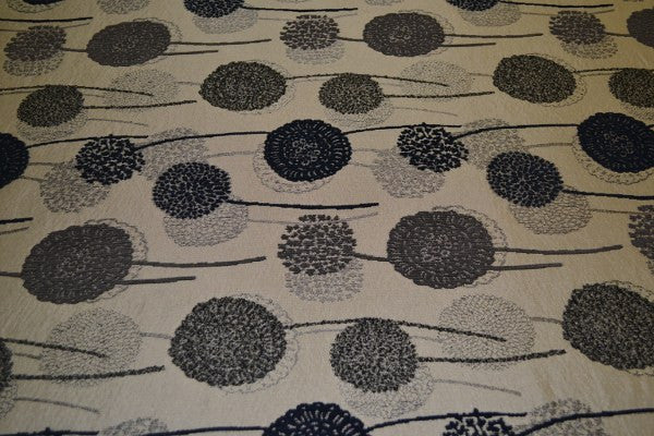 Wonderland Indigo Blue Poppies Design Ivory Upholstery Fabric
